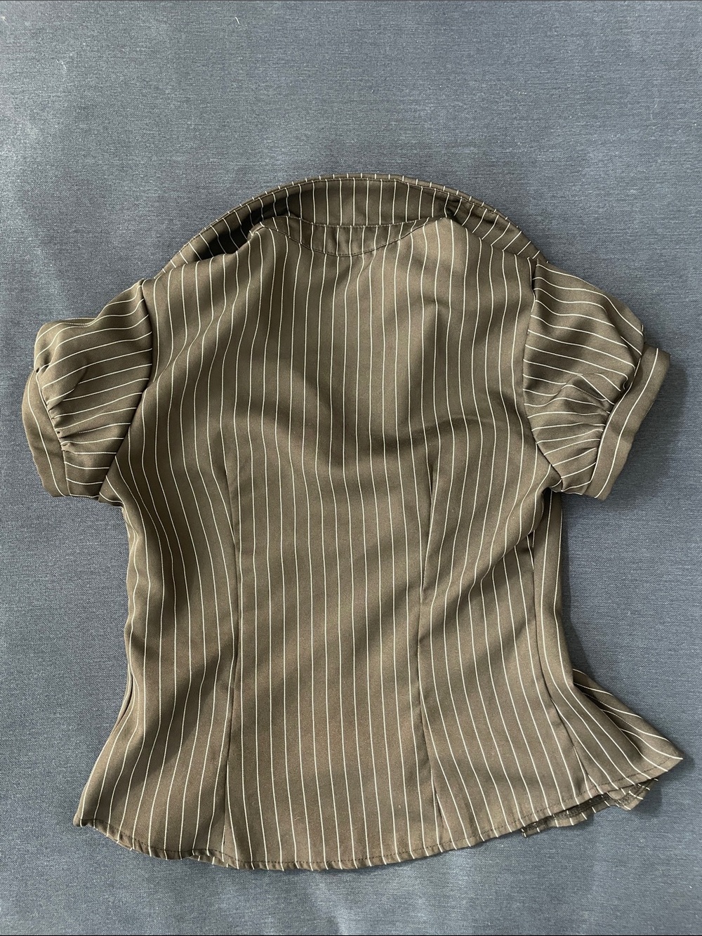 Pinstripe Ruched Button-Down Top - Picture 2 of 3